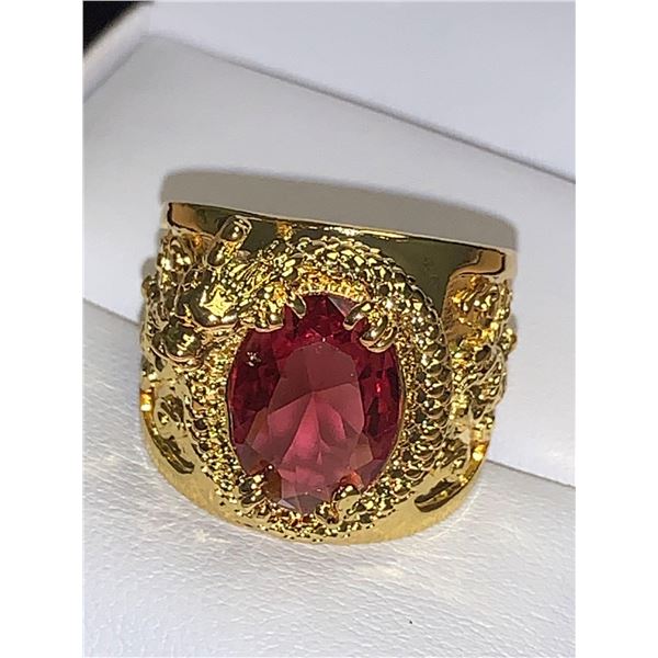 Luster Gold Tone Eye of the Dragon Ruby Solitire Ring