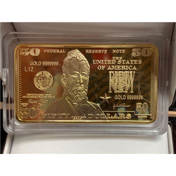 Federal Reserve Note commemorative $50.00 USA Wafer Bar gold clad