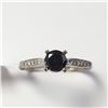 Image 1 : 14K White Gold Black Diamond(0.55ct) Diamond(0.08ct) Ring (~Size 6)(Ring is resizable for $40) (~wei