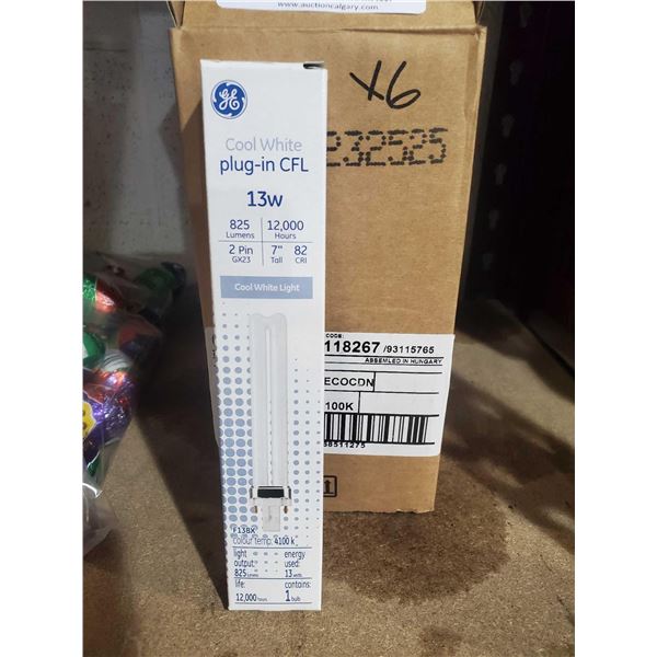 Lot of 6 - GW Plug-In CFL 13W2 pin 7" Cool White Light Bulbs