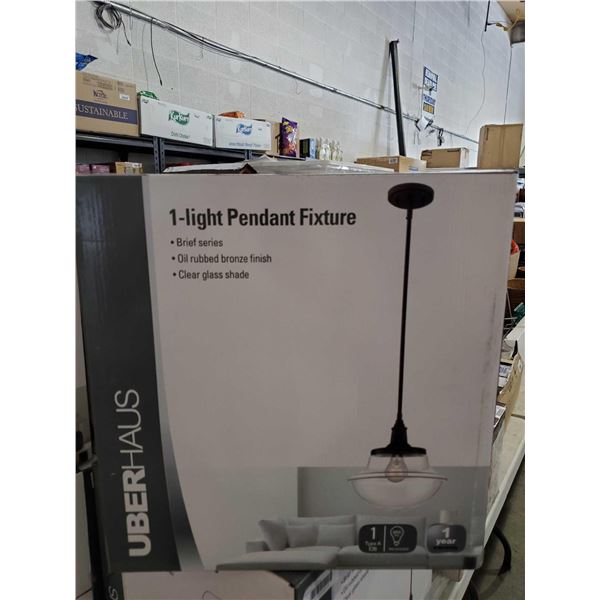 New UberHaus 1 Light Pendant Fixture Oil Rubbed Bronze & Clear Glass Finish - 12"x51.8"