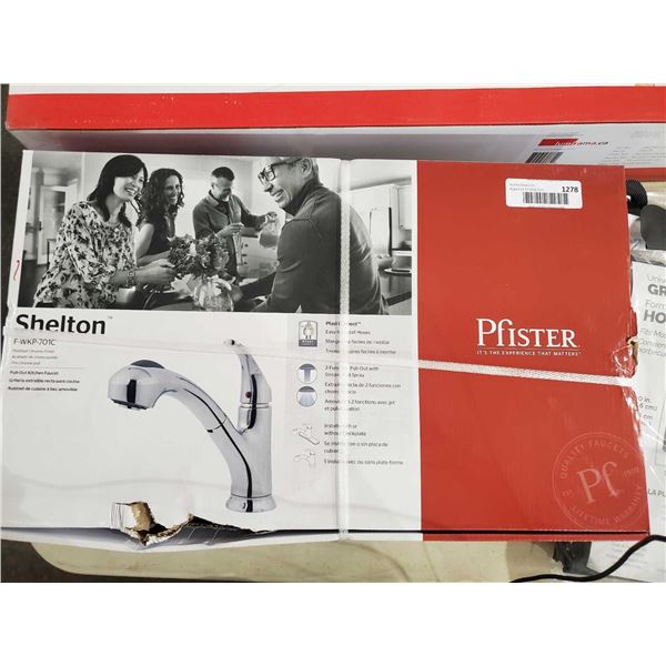 NEW Pfister Shelton Polished Chrome Finish Pull out kitche faucet set