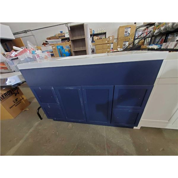 NEW 48 Inch Bathroom Vanity cabinet with sink and 2 styles of pulls. freight damaged on back rear bo