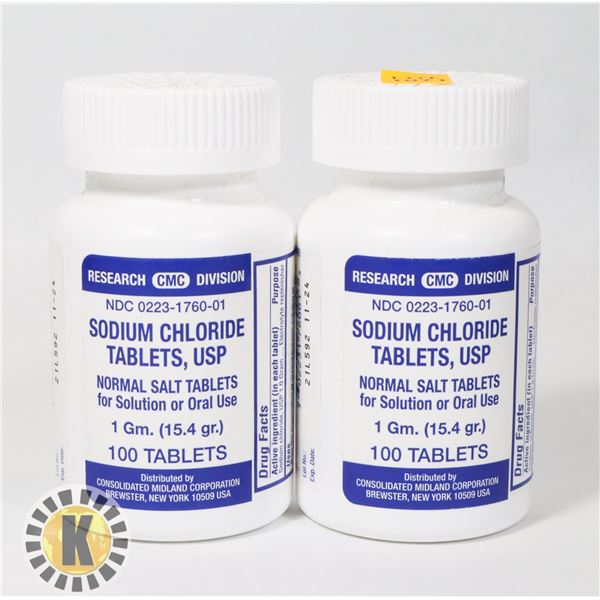 LOT OF 2 SODIUM CHLORIDE 100 1G TABLETS