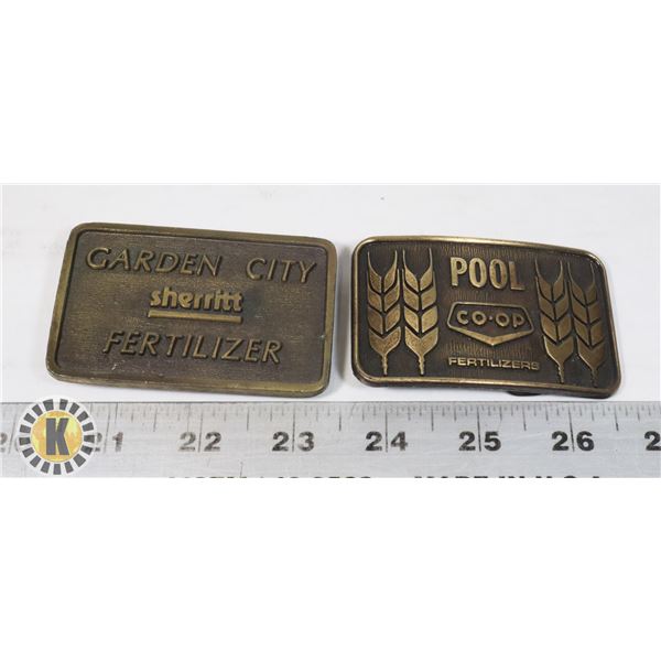 LOT OF 2 FERTILIZER COMPANY VINTAGE BELT BUCKLES