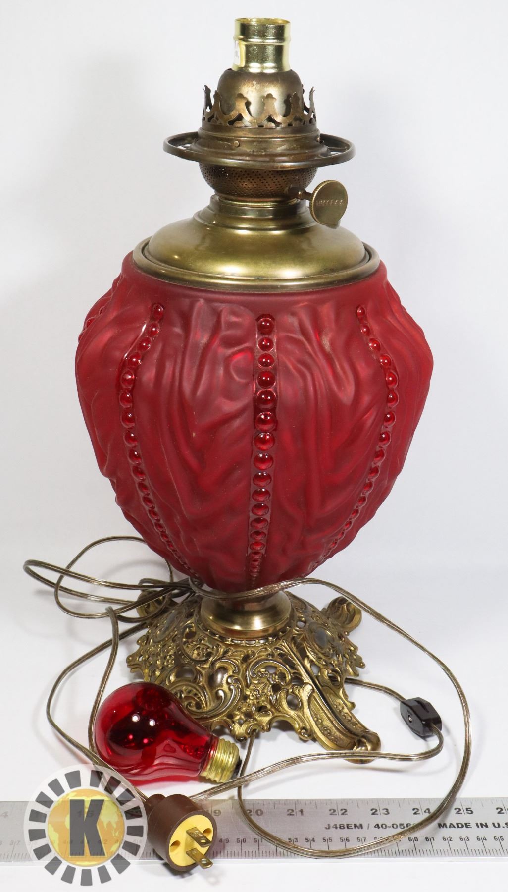 VINTAGE RED GLASS LAMP BASE