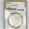 Image 1 : 1921-S Morgan Silver Dollar PGA-MS63