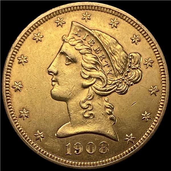 1908 $5 Gold Half Eagle UNCIRCULATED