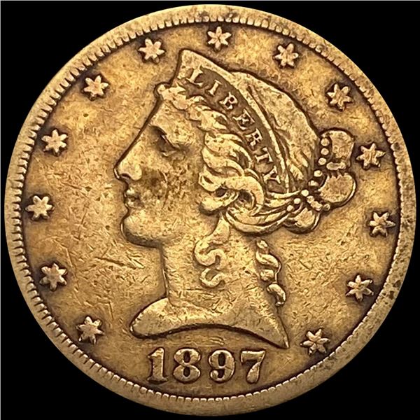 1897-S $5 Gold Half Eagle NEARLY UNCIRCULATED