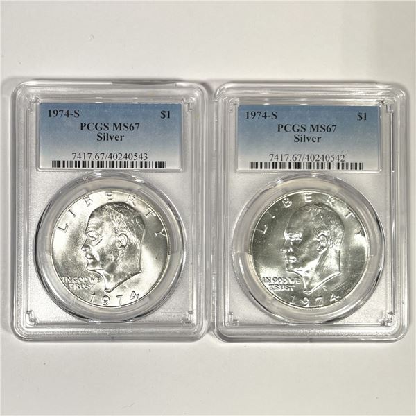 1974-S Set (2) Silver Eisenhower Dollar PCGS-MS67