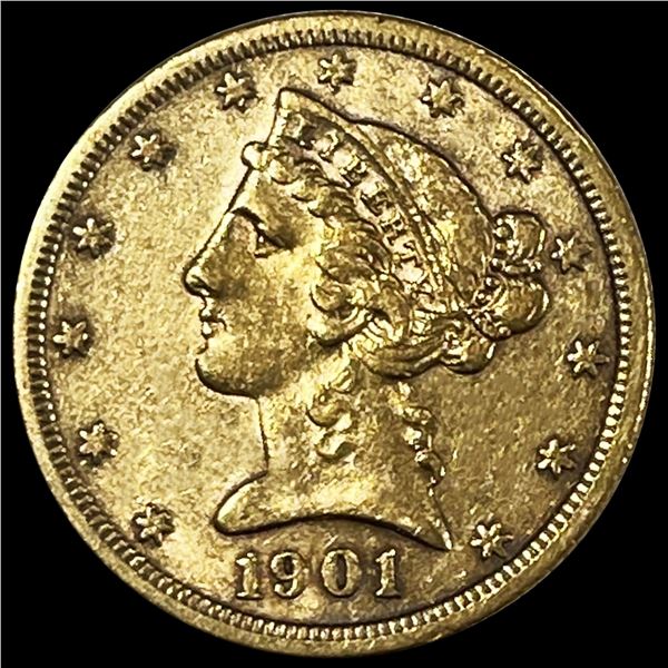 1901-S $5 Gold Half Eagle CLOSELY UNCIRCULATED