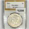 Image 1 : 1921 Silver Peace Dollar PGA-MS61 High Relief