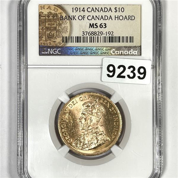 1914 Canadian $10 Gold (16.72g) NGC-MS63