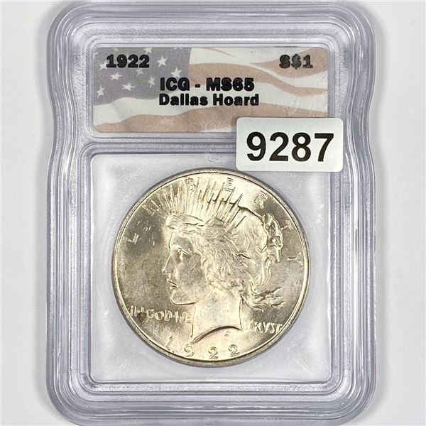 1922 Silver Peace Dollar ICG-MS65