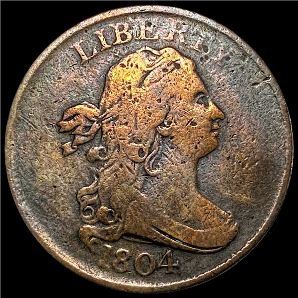 1804 Cross 4 No St Draped Bust Half Cent LIGHT
