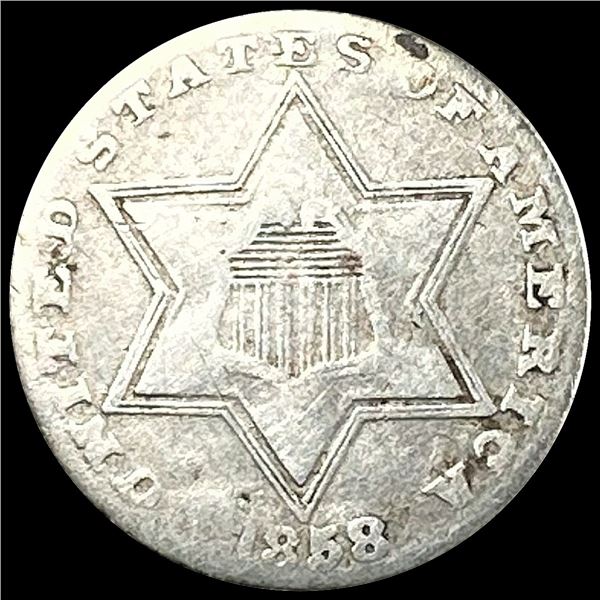 1858 Silver Three Cent CLOSELY UNCIRCULATED