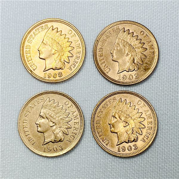 (4) RD Indian Head Cents UNCIRCULATED