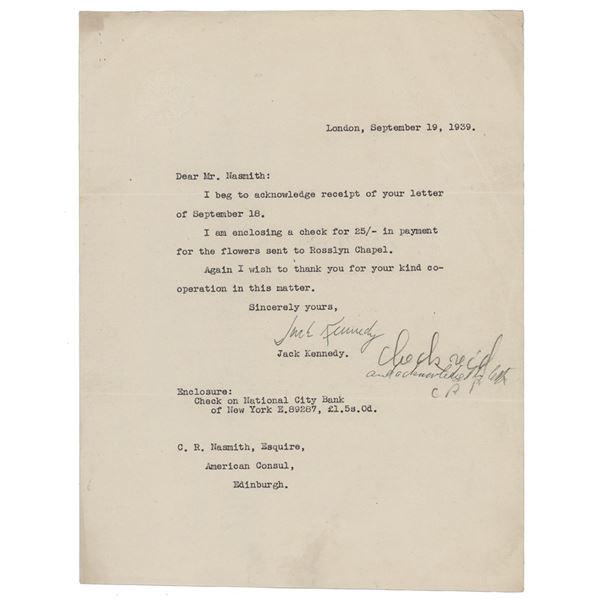 John F. Kennedy Typed Letter Signed