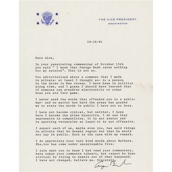 George Bush Note George Bush Typed Letter Signed as Vice President