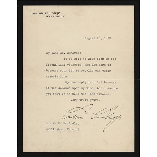 Calvin Coolidge Typed Letter Signed as President