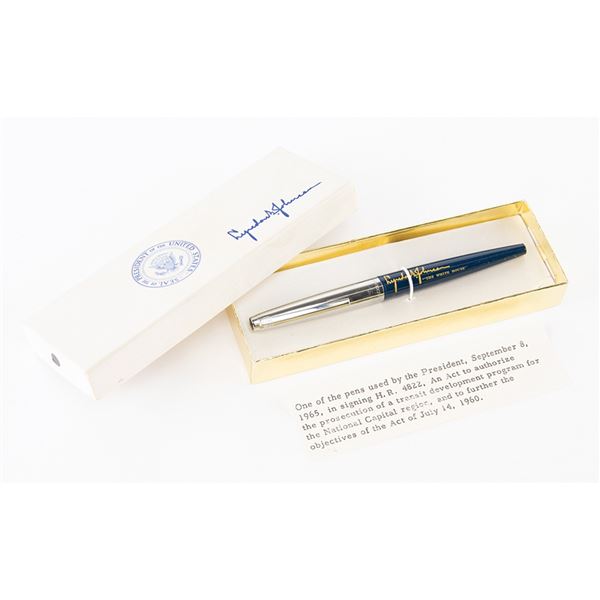 Lyndon B. Johnson Bill Signing Pen for the 'National Capital Transportation Act of 1965'