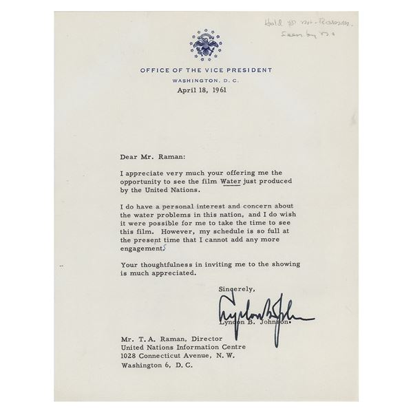 Lyndon B. Johnson Typed Letter Signed as Vice President