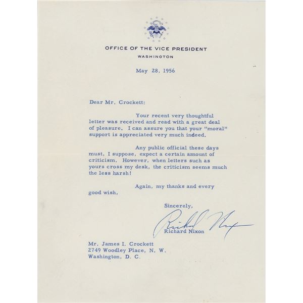 Richard Nixon Typed Letter Signed as Vice President