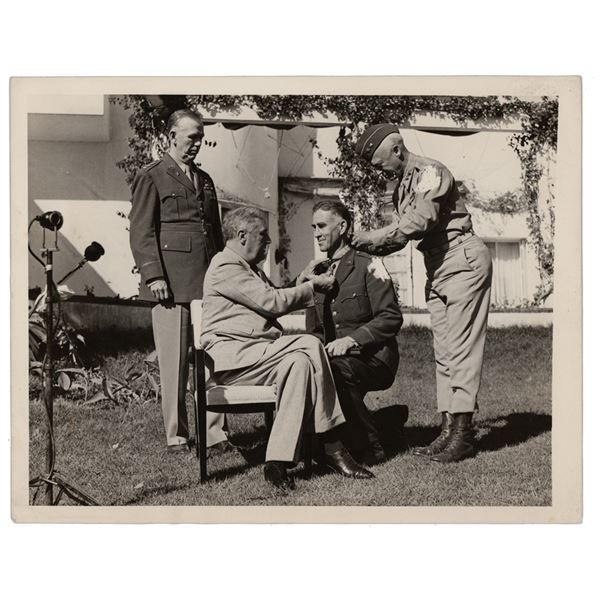 Franklin D. Roosevelt, George S. Patton, and George C. Marshall Original Wire Photograph