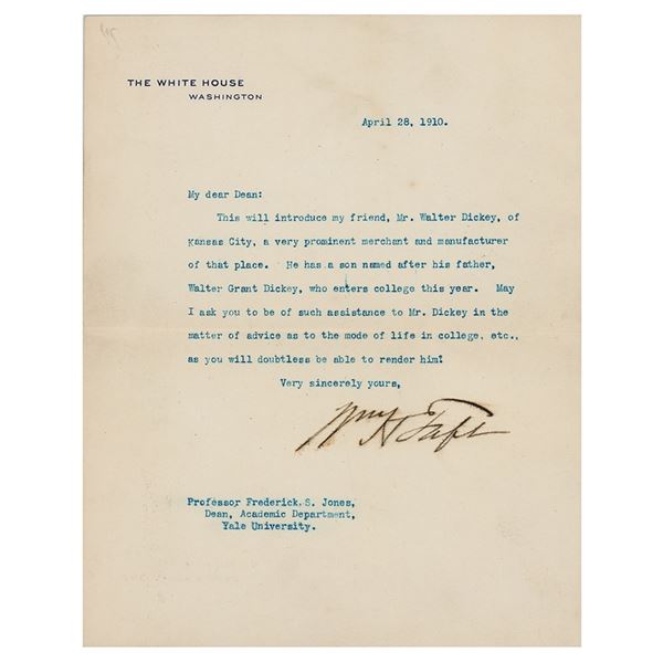 William H. Taft Typed Letter Signed as President