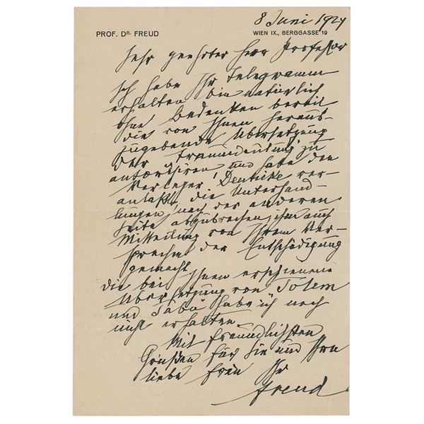 Sigmund Freud Autograph Letter Signed