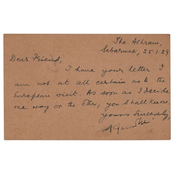 Mohandas Gandhi Letter Signed