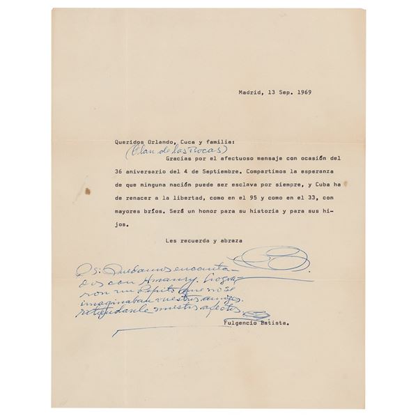 Fulgencio Batista Typed Letter Signed