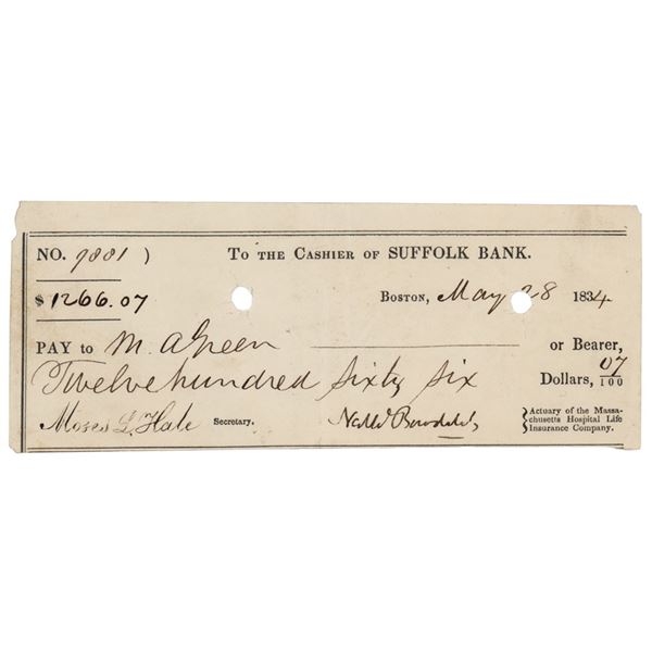Nathaniel Bowditch Signed Check