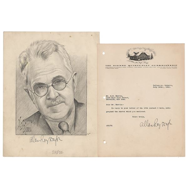 Allan Roy Dafoe Signed Sketch and Typed Letter Signed