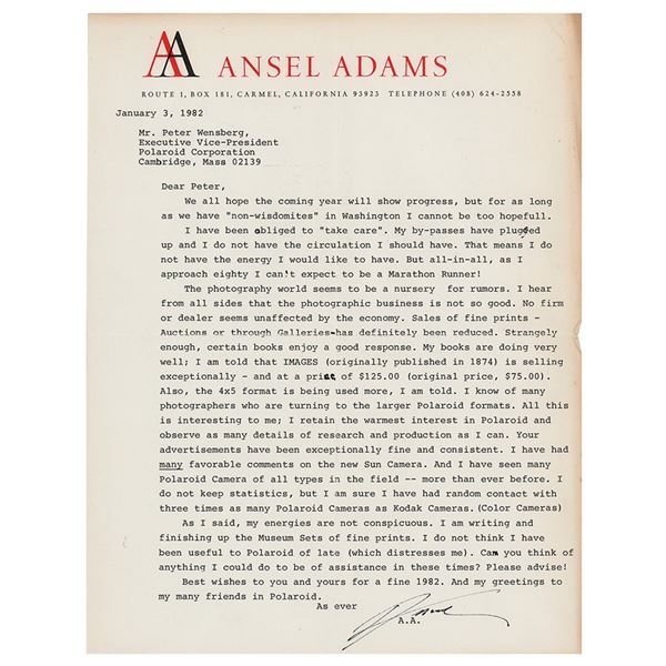Ansel Adams Typed Letter Signed