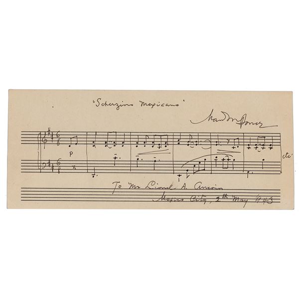 Manuel Ponce Autograph Musical Quotation Signed