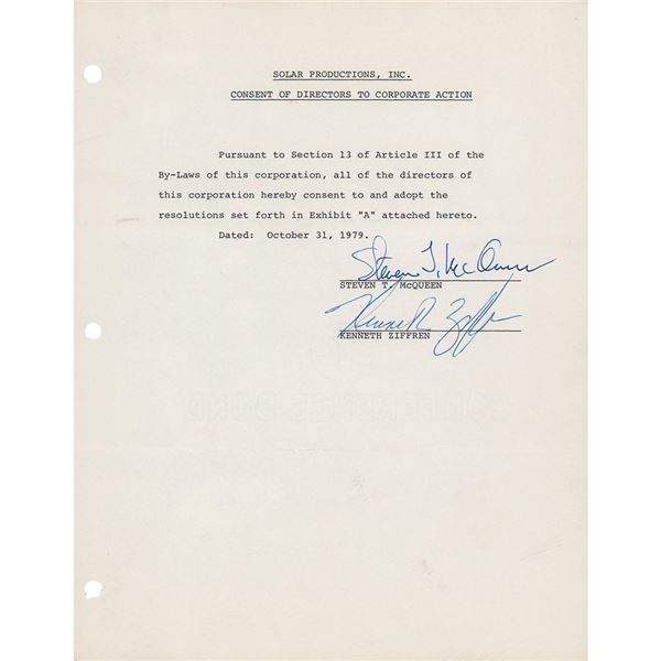 Steve McQueen Document Signed