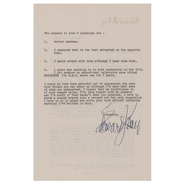 Edward J. Kay Typed Letter Signed