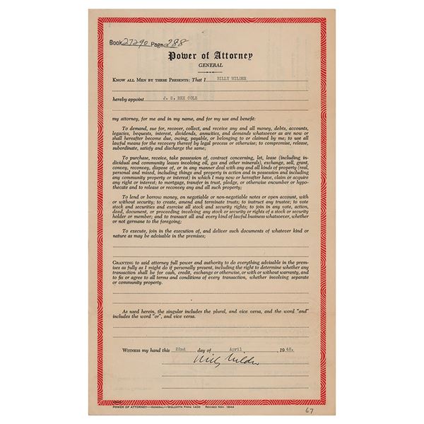 Billy Wilder Document Signed