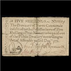 1771 North Carolina 5 Shilling Colonial Note (COI-4342)