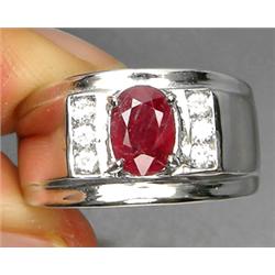 1.01ct Oval Cut Red Ruby White Gold Vermeil Ring Size 6.5 (JEW-1214)