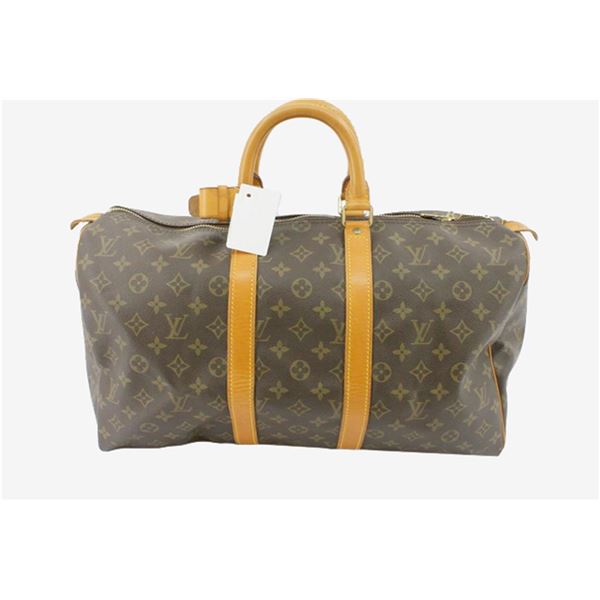 Louis Vuitton Brown Monogram Canvas Leather Keepall 45 cm Duffle Bag Luggage