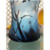 Image 4 : Santana Art Glass sculpted Floral Vase in shades of blue