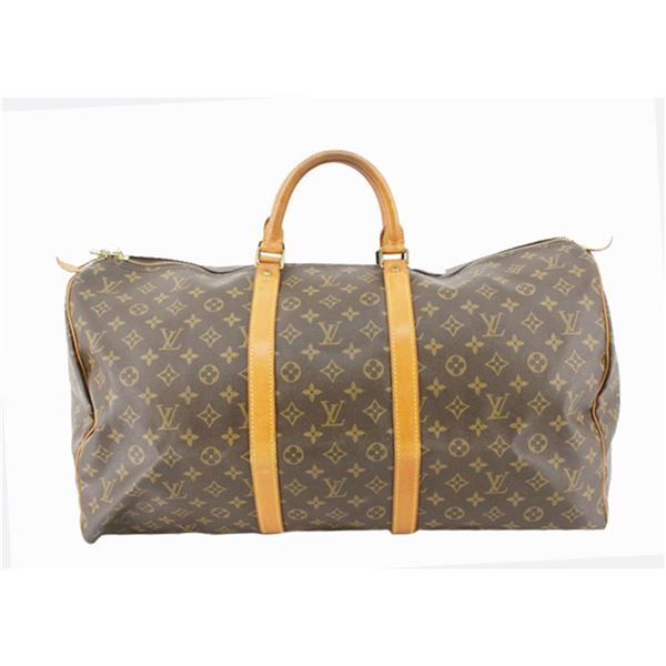 Louis Vuitton Brown Monogram Canvas Leather Keepall 55 cm Duffle Bag Luggage