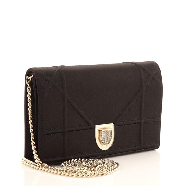 Christian Dior Black Satin Diorama Wallet on Chain