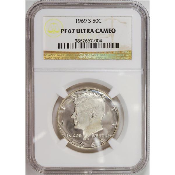 1969-S Kennedy Half Dollar Coin NGC PF67 Ultra Cameo