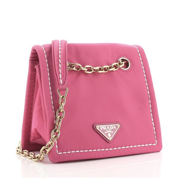 Prada Padded Chain Flap Bag Tessuto Small Pink
