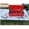 Image 1 : Large Red Metal Toolbox with Assorted Hand Tools