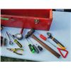 Image 3 : Large Red Metal Toolbox with Assorted Hand Tools