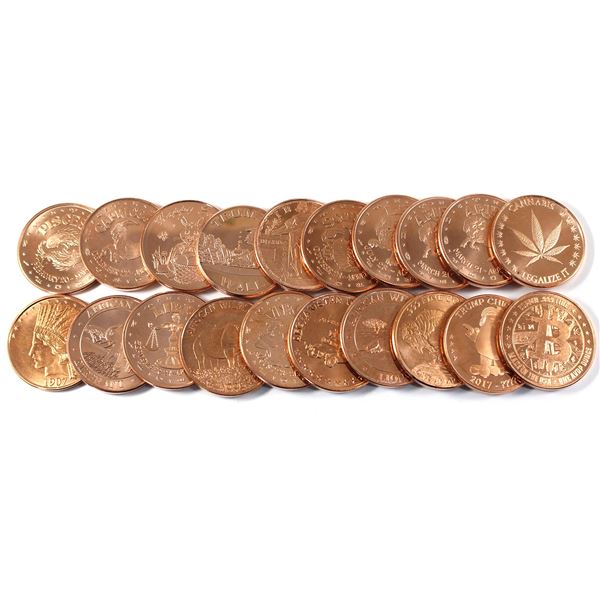 Mixed Lot of 20x 1oz Privately Minted .999 Fine Copper Rounds (Tax ...